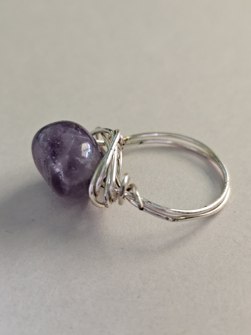 Hand Crafted Silver Wire Ring with Purple Amethyst - Picture 4 of 7